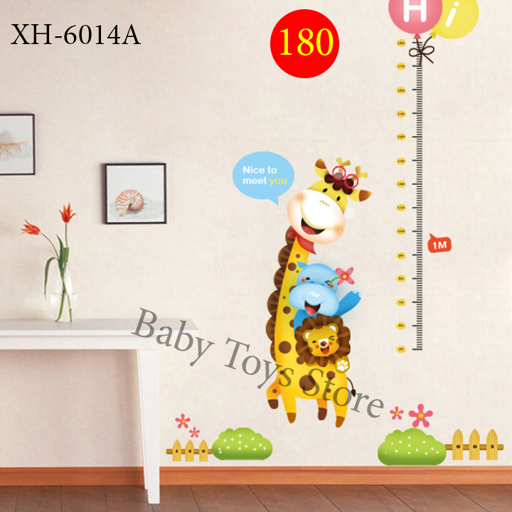 Decal dán tường thước đo chiều cao cho bé hình hươu và sư tử dễ thương - Trang trí decor phòng cho bé - Quà Tặng sinh nhật cho trẻ