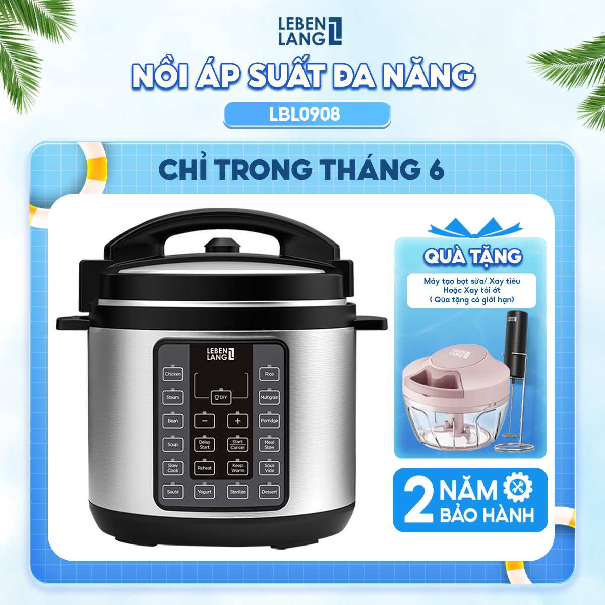Nồi áp suất điện tử đa năng LEBENLANG LBEE0908-EC dung tích 6L, công suất 1000W - hàng chính hãng