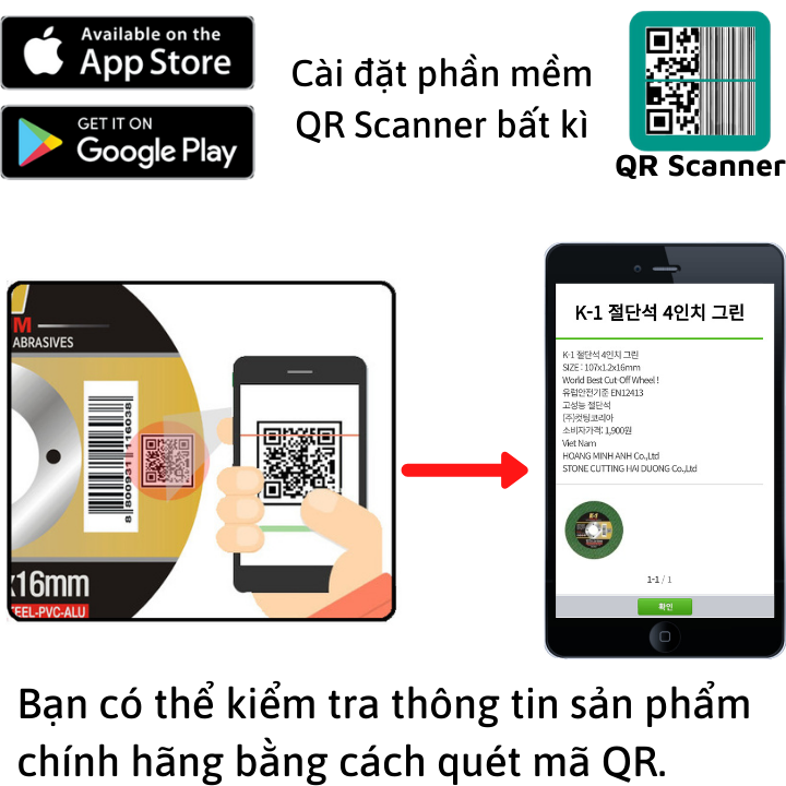 Hộp 100 viên ĐÁ CẮT SẮT 100 | Đá cắt K1 Xanh | Đá cắt sắt phi 100