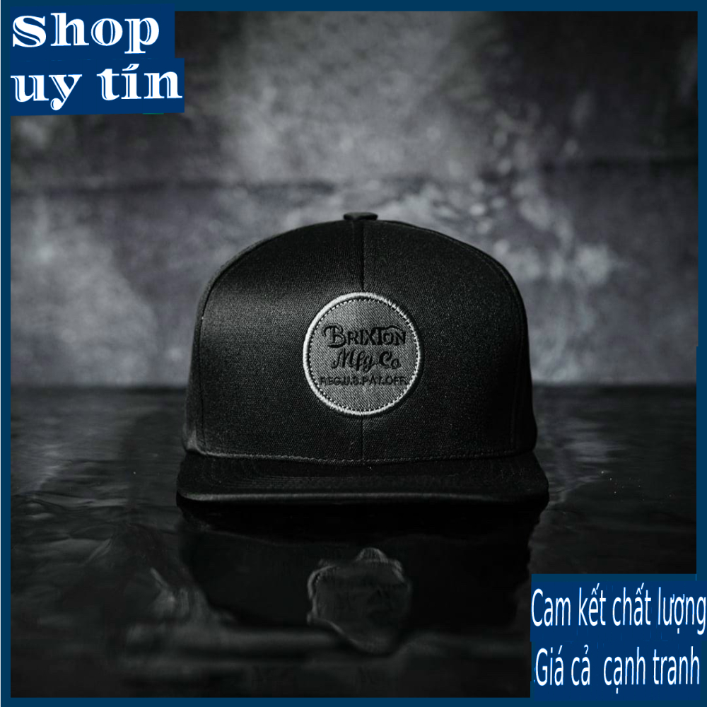 [ Miễn ship / giảm giá ] MŨ NÓN LƯỠI TRAI NAM NỮ SNAPBACK VÀNH PHẲNG BT LOGO BẠC CÁ TÍNH- màu đen
