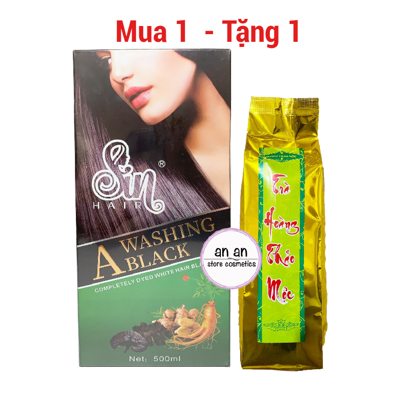 [Mua 1 Tặng 1] Nhuộm Tóc Tại Nhà Sin Hair 500ml - Dầu Gội Nhuộm Tóc Nhân Sâm Nhật Bản Giúp Phủ Bạc Đen Tóc - Nâu Tóc Tặng 01 Túi trà Hoàng Thảo Mộc 200g Giúp Ngăn Ngừa Ung Thư và Ngủ Ngon