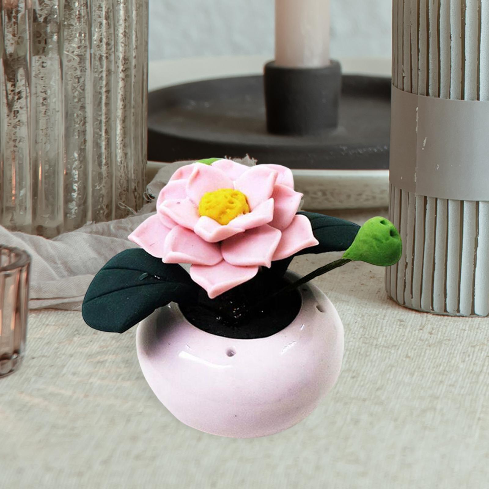 Mini Ceramic Vase Lotus Ornament Micro Landscape Furniture Life Scene 1/12