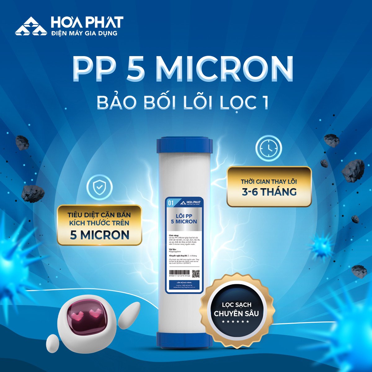 Combo 03 lõi lọc thô Hòa Phát xử lý nước phèn (Lõi 1 - Lõi 2 than hoạt tính - Lõi 3) - Hàng chính hãng