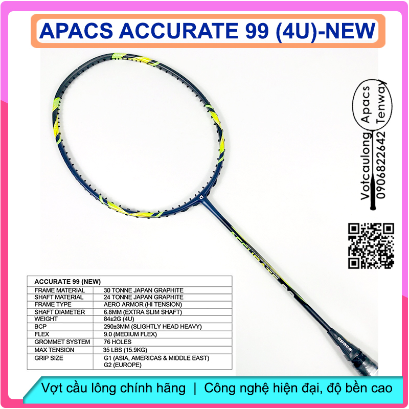 [Vợt cầu lông Apacs Accurate 99- 4U] NEW Màu sắc hiện đại, vợt cân bằng công thủ toàn diện