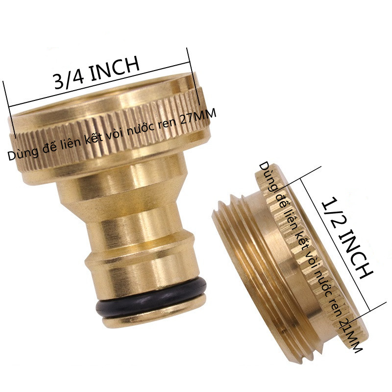 Đầu nối vòi nước nước bằng đồng ren đôi 21-27MM, đầu nối đồng vòi máy giặt, vòi nước vườn hoa 2 trong 1