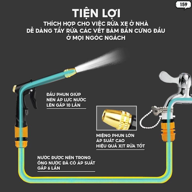 Bộ vòi tưới nước cao áp tưới cây sân vườn bao gồm đầu phun nước và ống dẫn nước độ dày 10 mét 159 160