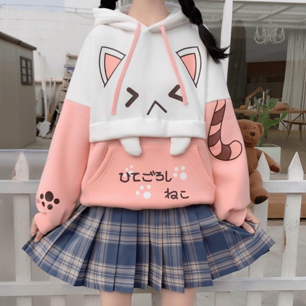 Áo Khoác Hoodie Nữ Chất Nỉ Bông In Mèo Kèm Chữ Kiểu Siêu Xinh Siêu Xịn - MC84