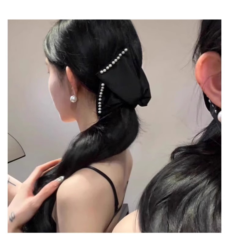 Kẹp tóc càng cua nơ màu đen đính ngọc thanh lịch, kẹp tóc nữ
