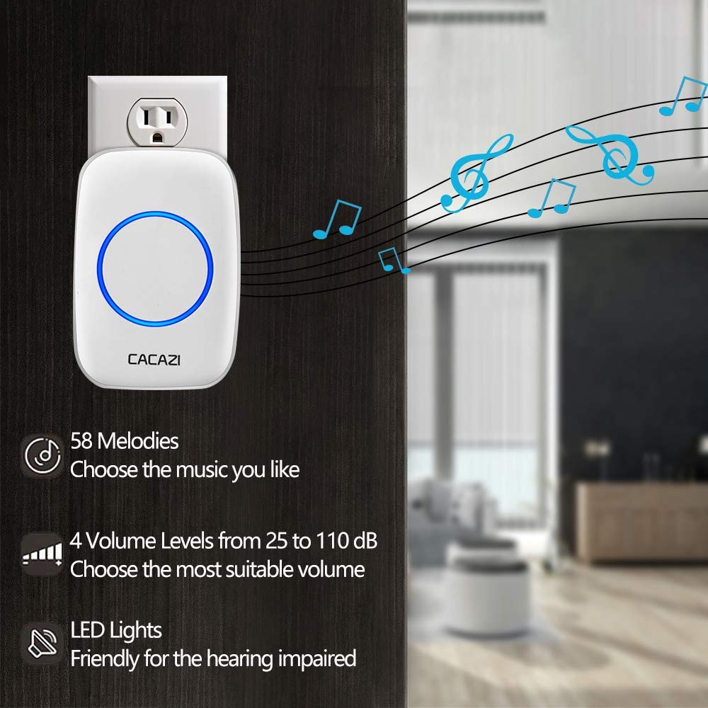 Chuông cửa không dây CACAZI khoảng cách sử dụng trong 300M, 3 mức âm lượng, 58 nhạc chuông, đèn flash Led - CA02