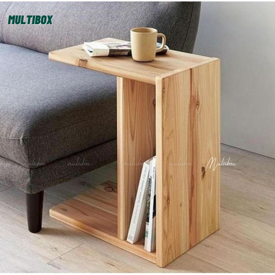 Bàn Trà Chữ C Đặt Cạnh Sofa Gỗ Thông Tự Nhiên Multibox Phong Cách Tối Giản 36x44x25cm