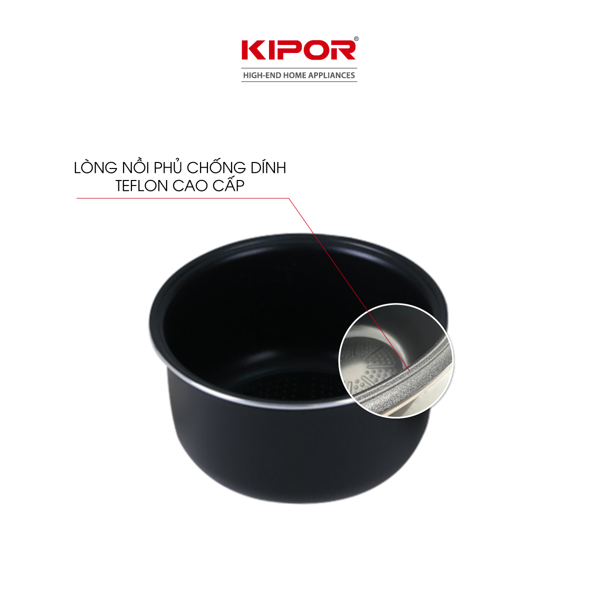 Nồi cơm điện KIPOR KP-N1512 - 1.2L - Lớp chống dính TEFLON 5 lớp lòng nồi dầy 3mm nặng 690G toả nhiệt đều cho 2-3 người ăn - Hàng chính hãng