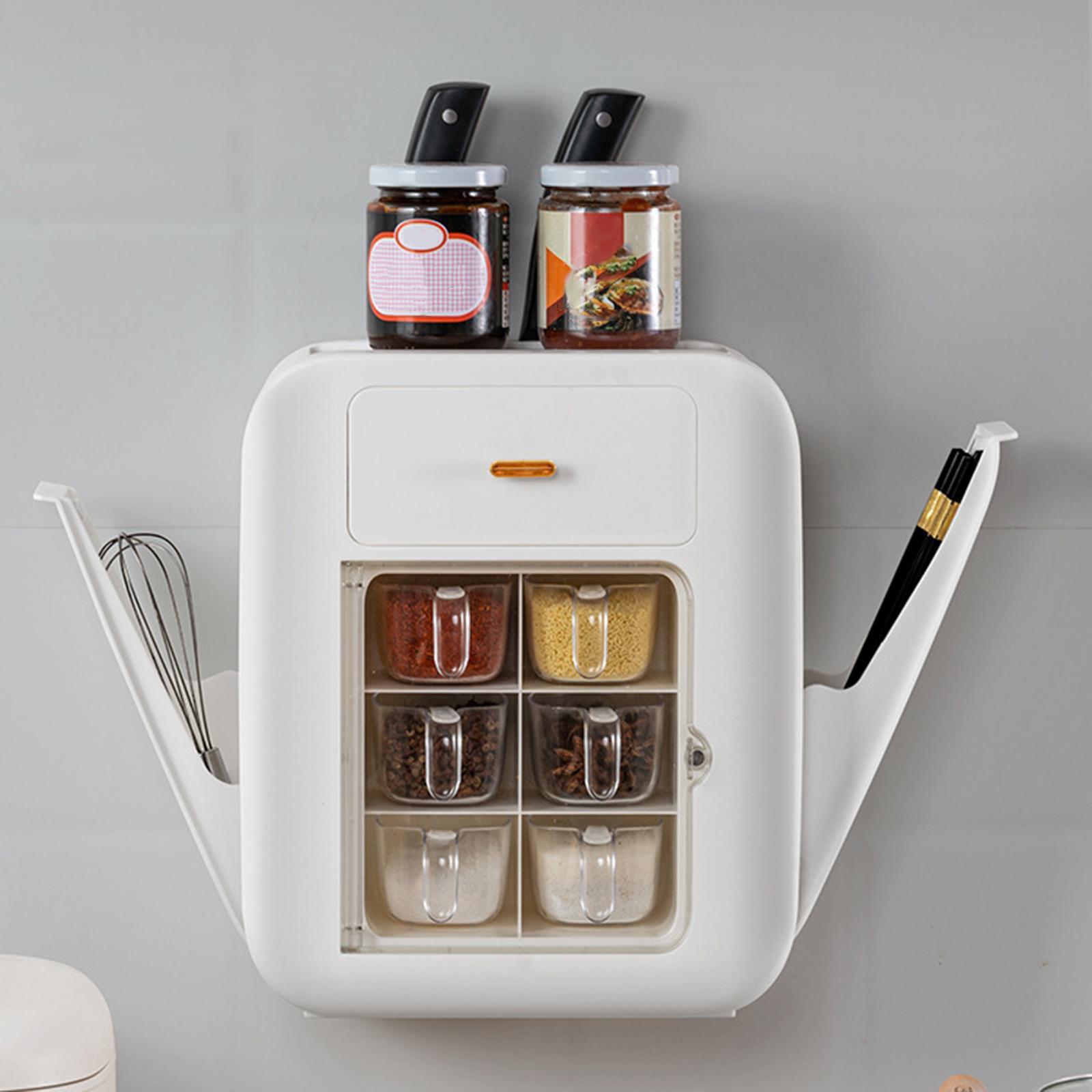 Wall Mount Spice Rack Seasoning Storage Box Kitchen Organizer Rack White