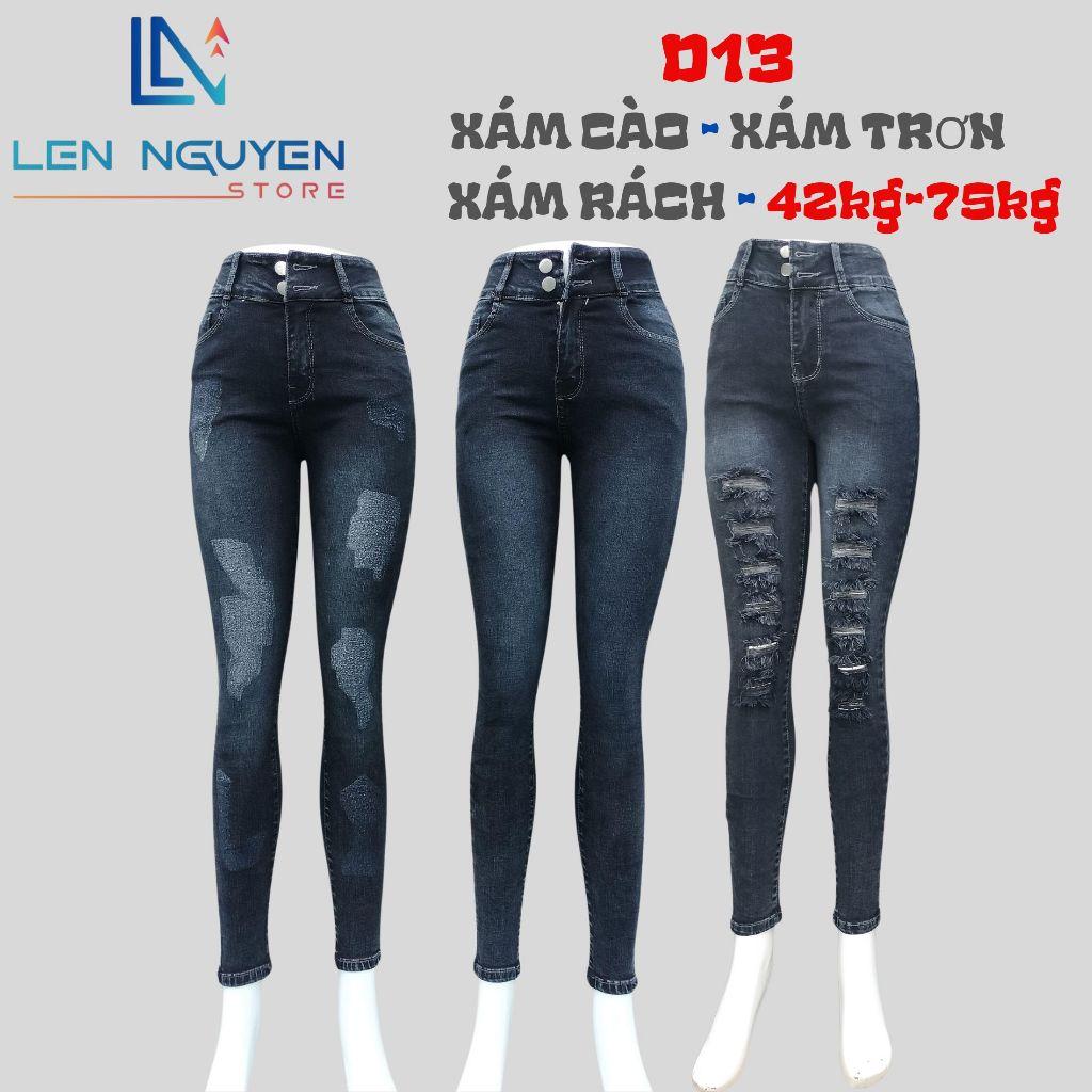 D13_Quần jean nữ, dài, lưng cao, quần bò nữ dáng ôm, quần rin nữ có big size, cho 42kg đến 75kg,LEN NGUYEN STORE - Xám Trơn