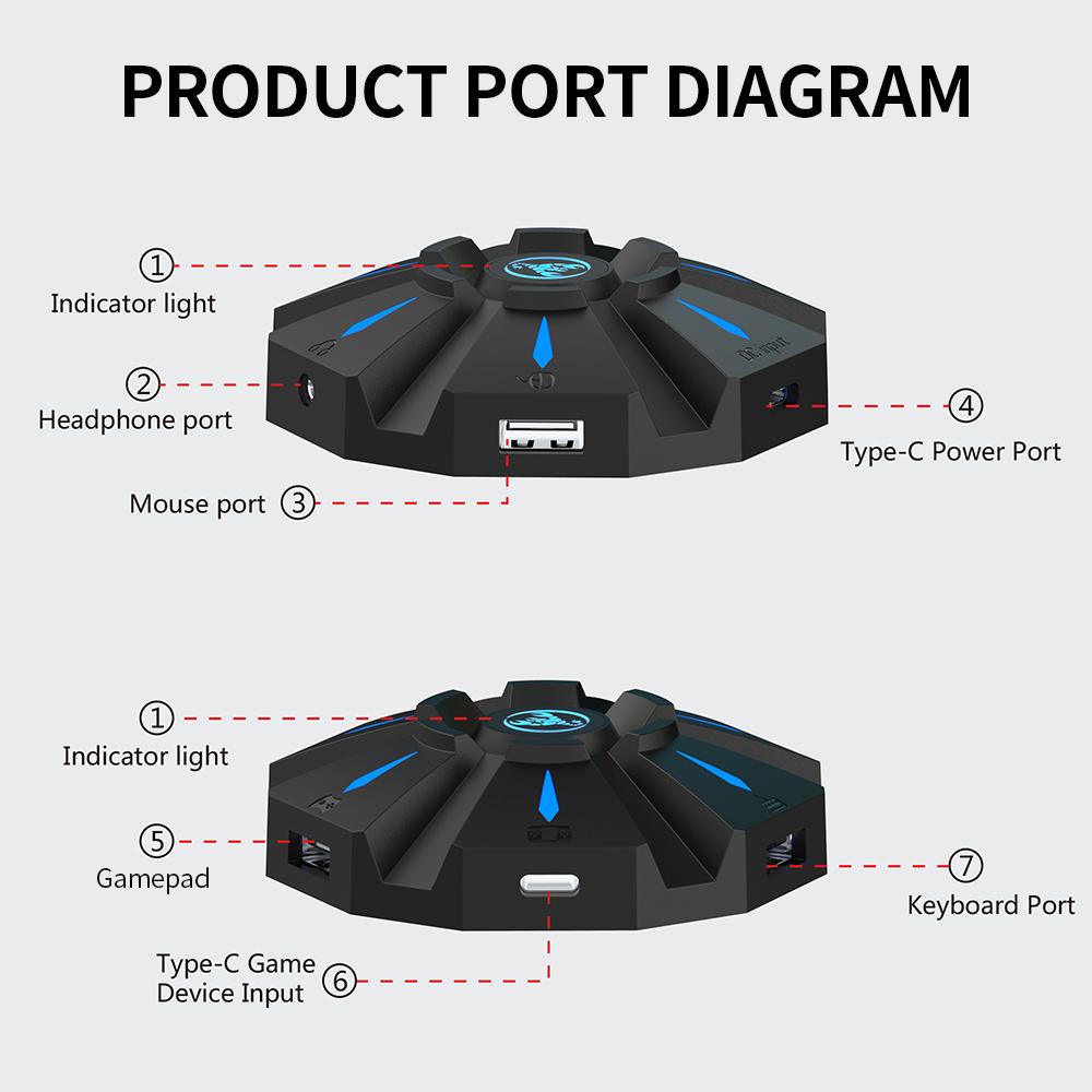 HXSJ P9 Keyboard and Mouse Converter Gaming Adapter with 4-color Breathing Light for Switch/PS4/PS3/XBox One/XBox 360