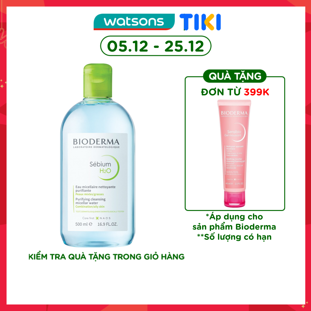 Nước Tẩy Trang Dành Cho Da Nhờn Và Da Mụn Bioderma Sebium H20 500Ml