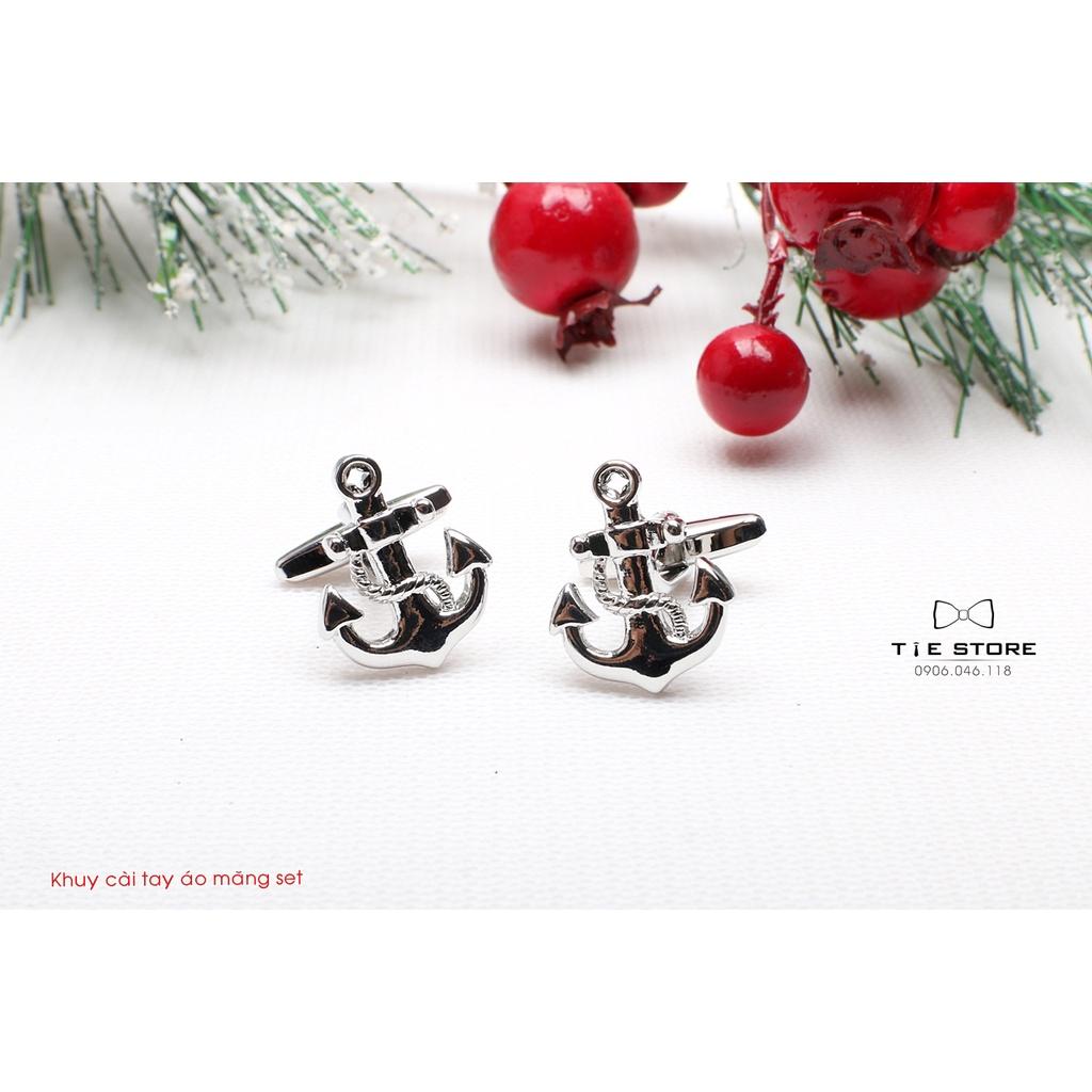 Khuy Cài tay áo Măng Set cao cấp đính đá - cufflinks , tặng kèm hộp nhỏ, hình mỏ neo