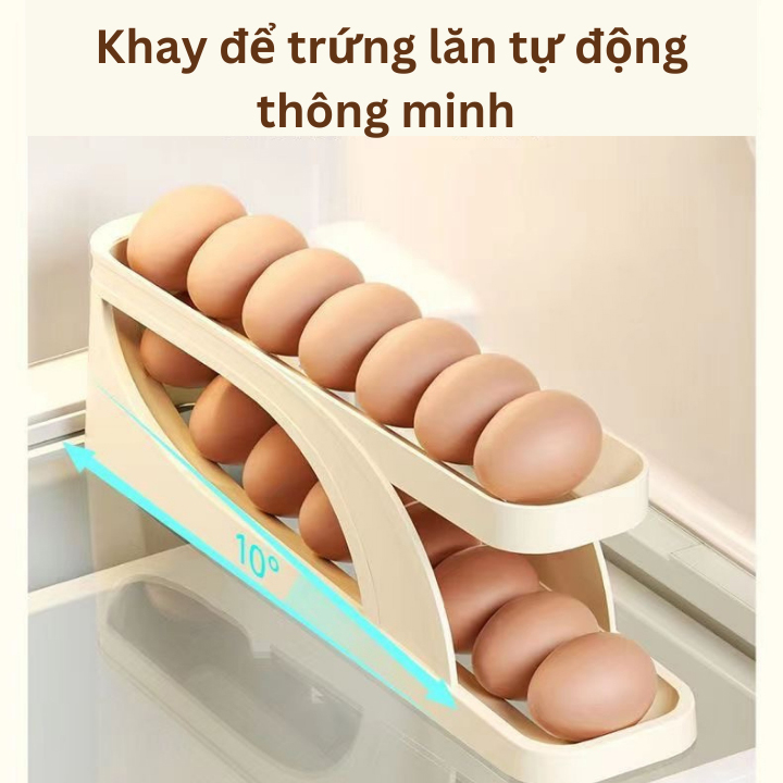 Khay Đựng Trứng Tủ Lạnh 2 Tầng Lăn Tự Động Cao Cấp Tiết Kiệm Không Gian Tủ