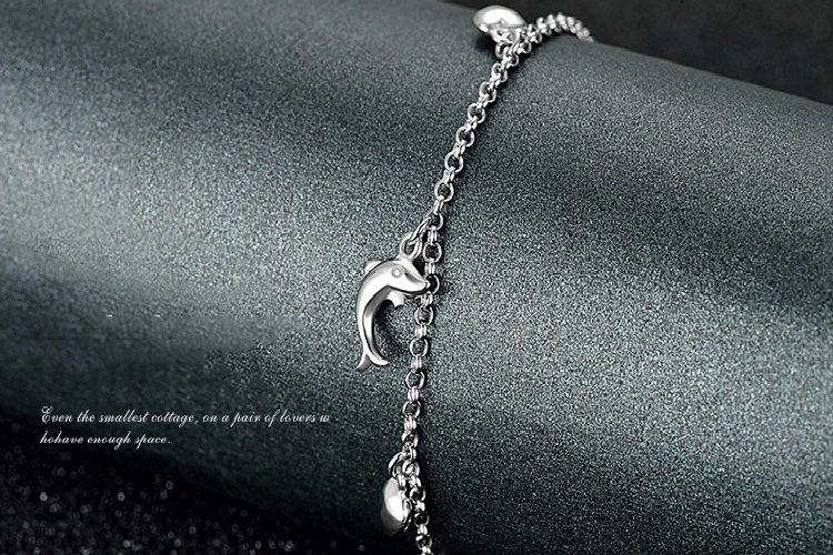 Lắc chân bạc cá heo dễ thương LCNU65 -Lắc chân trái tim đẹp 2TSILVER