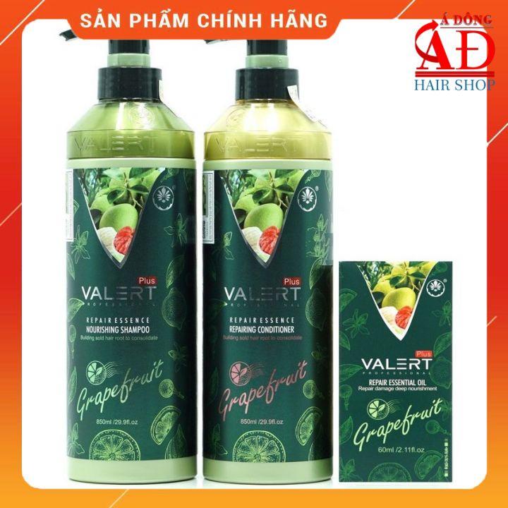Bộ dầu gội xả bưởi Valert Grapefruit siêu mượt ngăn rụng mọc tóc 850mlx2 + Tinh dầu 60ml