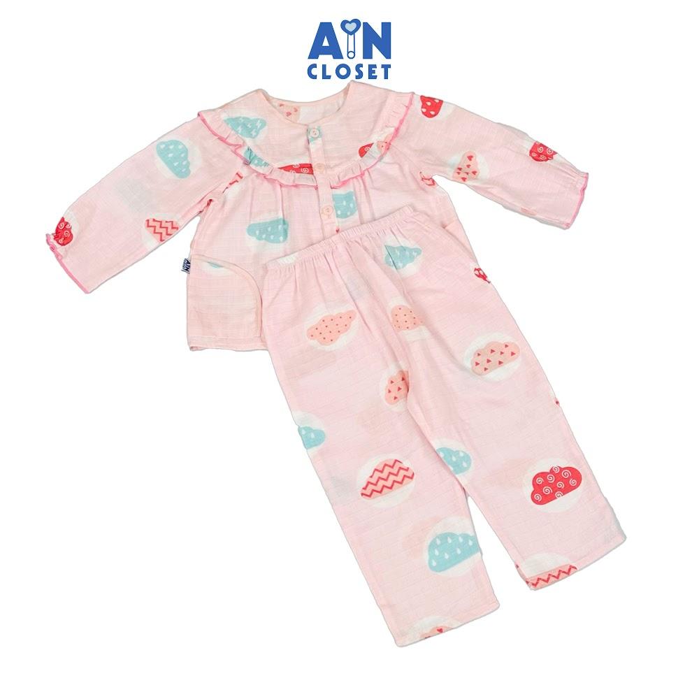 Bộ quần áo Dài bé gái họa tiết Mây Hồng Xô sợi tre - AICDBGDDDH2N - AIN Closet