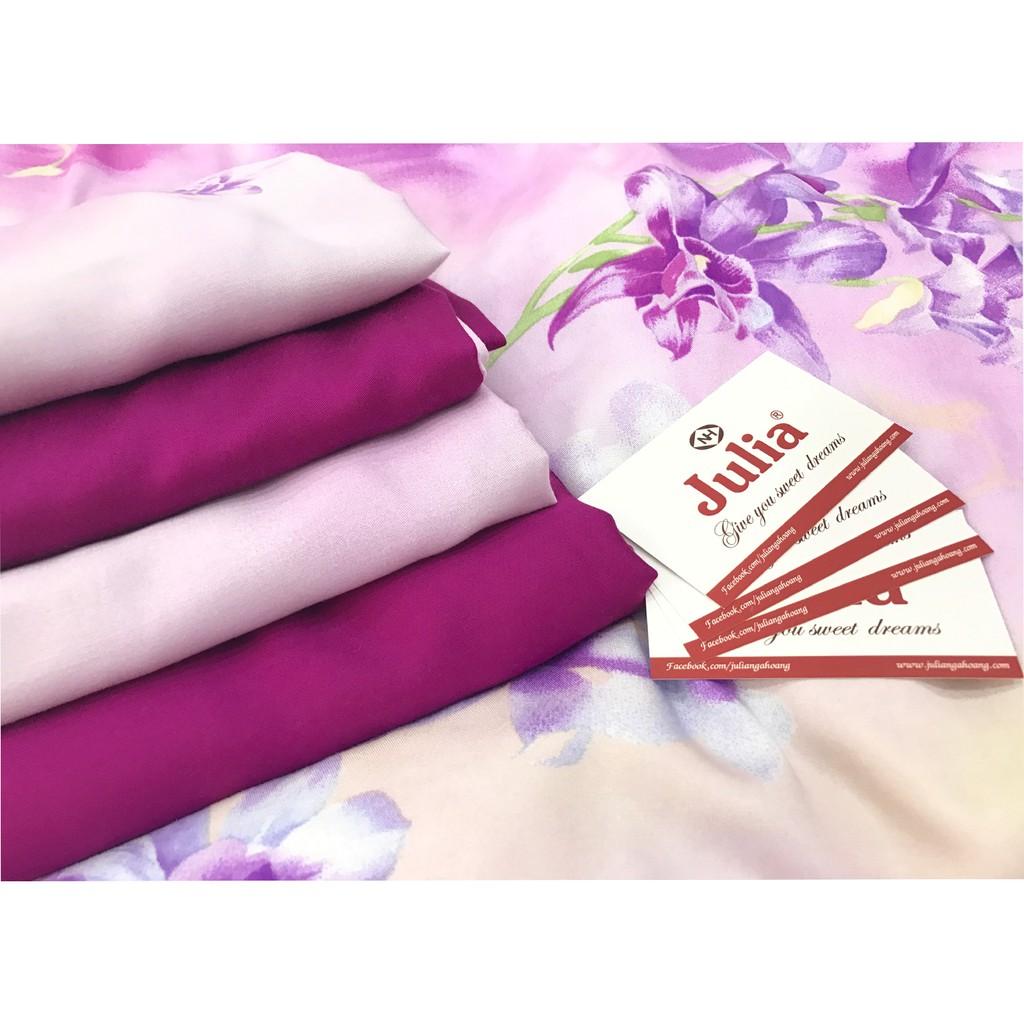 Bộ chăn ga gối ra giường lụa tencel siêu mềm mịn hồng hoa lan Hàn Quốc Julia 849