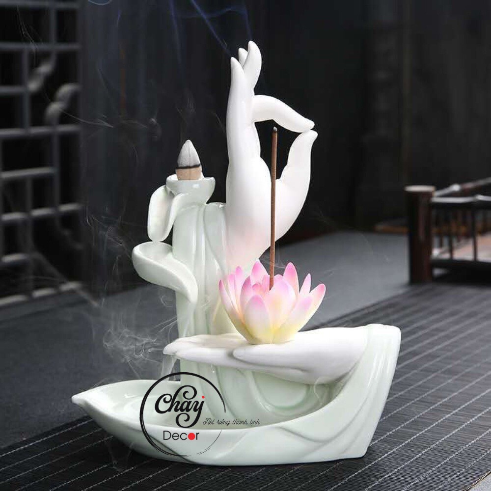 Bàn Tay Phật Nâng Sen Trang Trí Phong Thủy Hương Trầm Chảy Ngược Cầu Bình An, May Mắn, Tài Lộc Hàng Đẹp