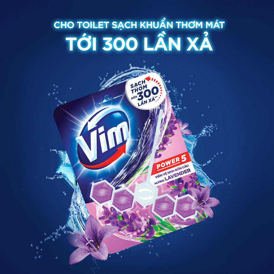 Combo 9 Viên Tẩy Bồn Cầu Vim Power 5 Sạch Khuẩn Thơm Mát (55g/viên) | Hương Lavender