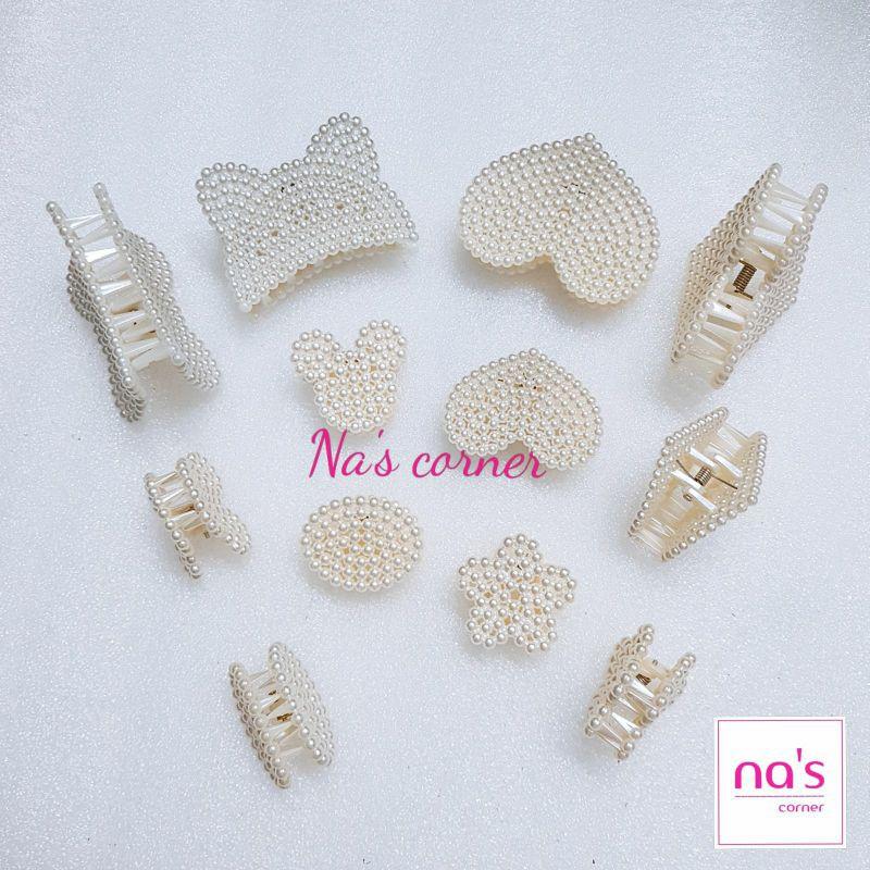 Kẹp tóc gấp tóc giả ngọc trai hình tim tròn hoa gấu rất dễ thương