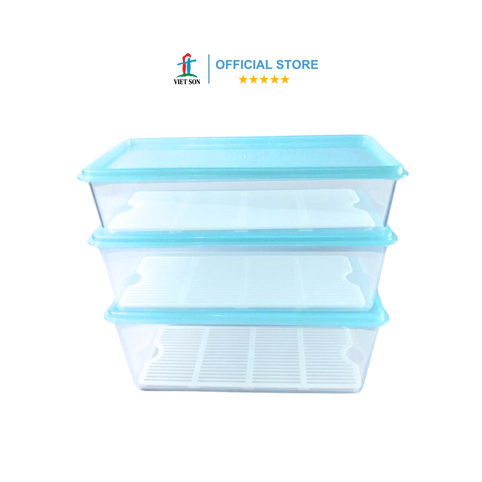 Bộ 3 Hộp Nhựa Thực Phẩm Chữ Nhật Nắp Kín Có Khay Ráo Nước Việt Son 1.5L-2L-2.5L