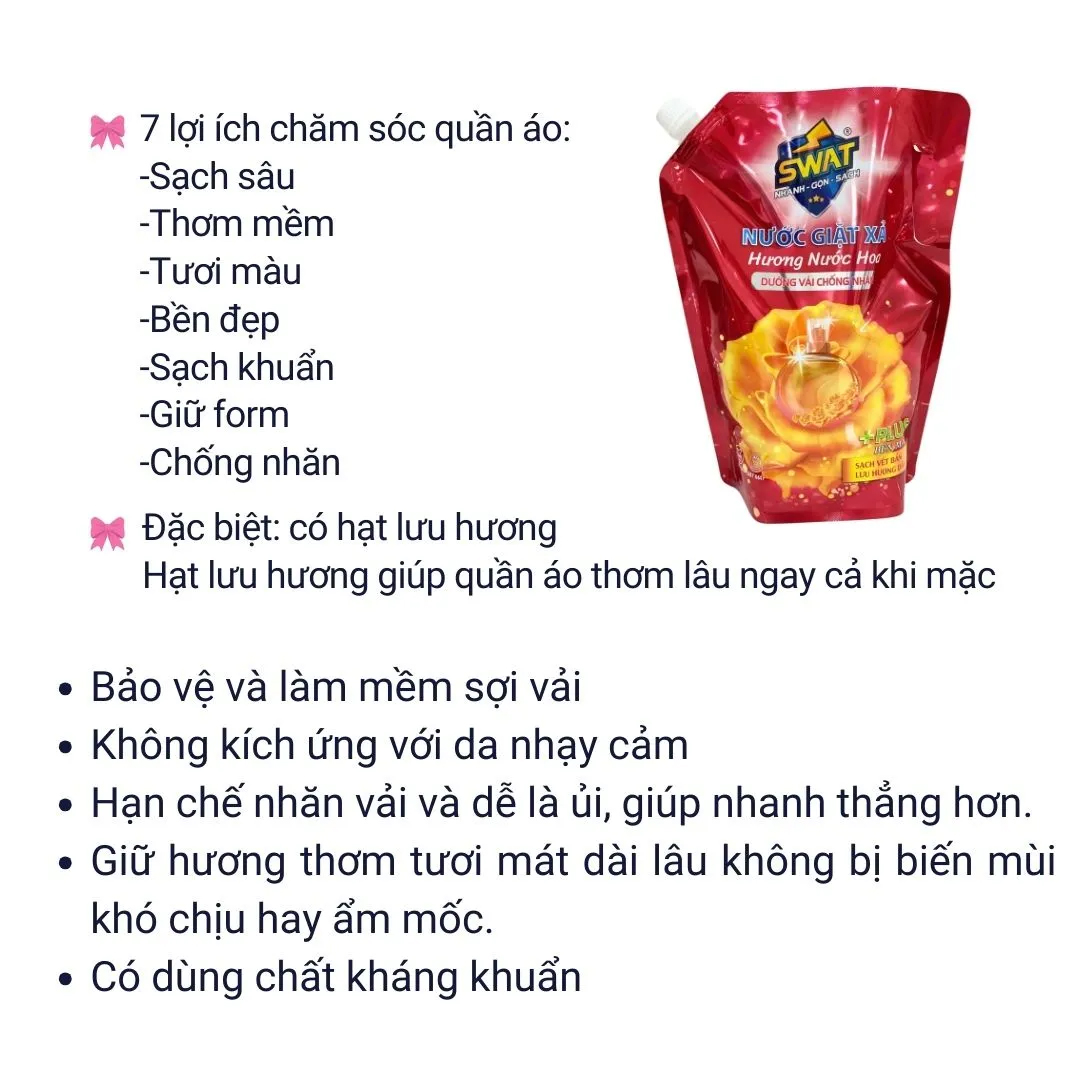 Nước Giặt Xả Swat Dưỡng Vải Chống Nhăn Túi 3.5Kg - Siêu Lợi Ích Dùng Là Thích