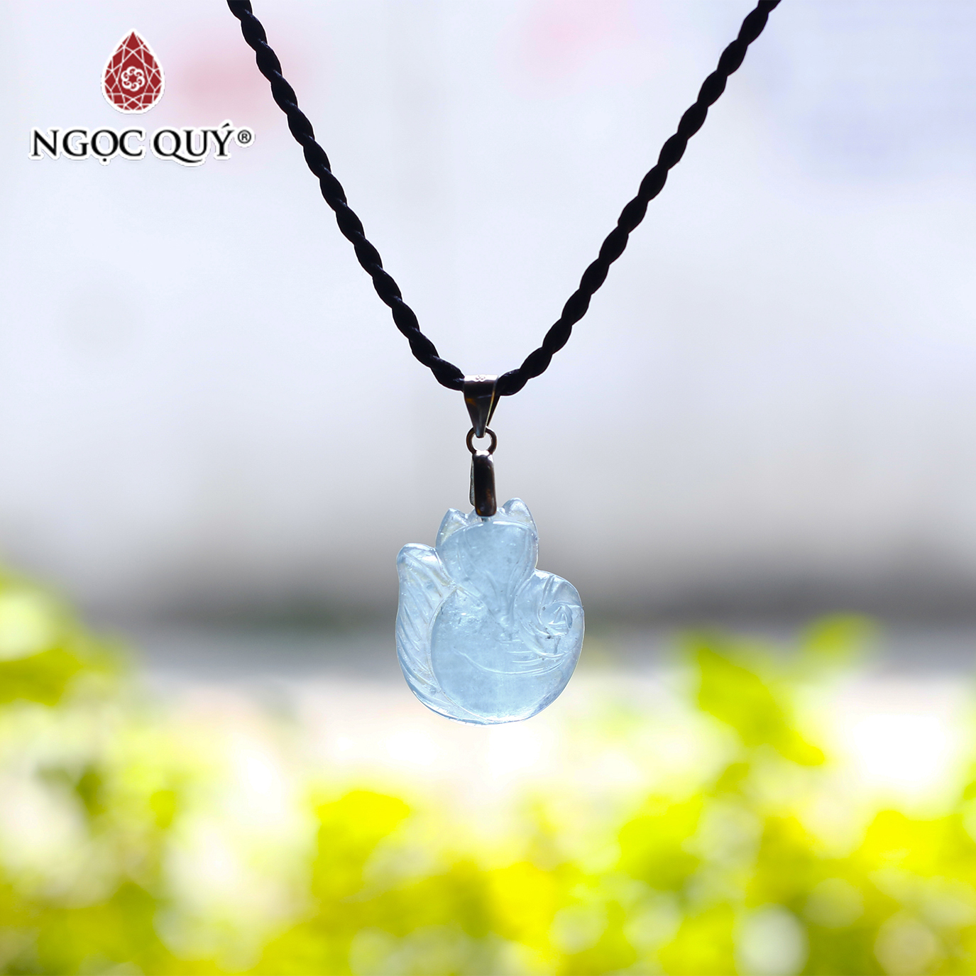 Mặt dây chuyền hồ ly 9 đuôi aquamarine mệnh thủy, mộc - Ngọc Quý Gemstones