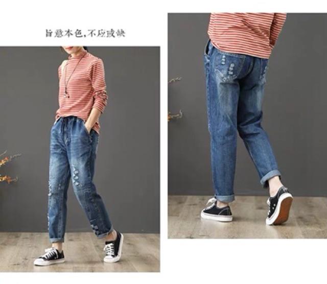 Quần bò dáng dài thêu chỉ Cao cấp QBD-226