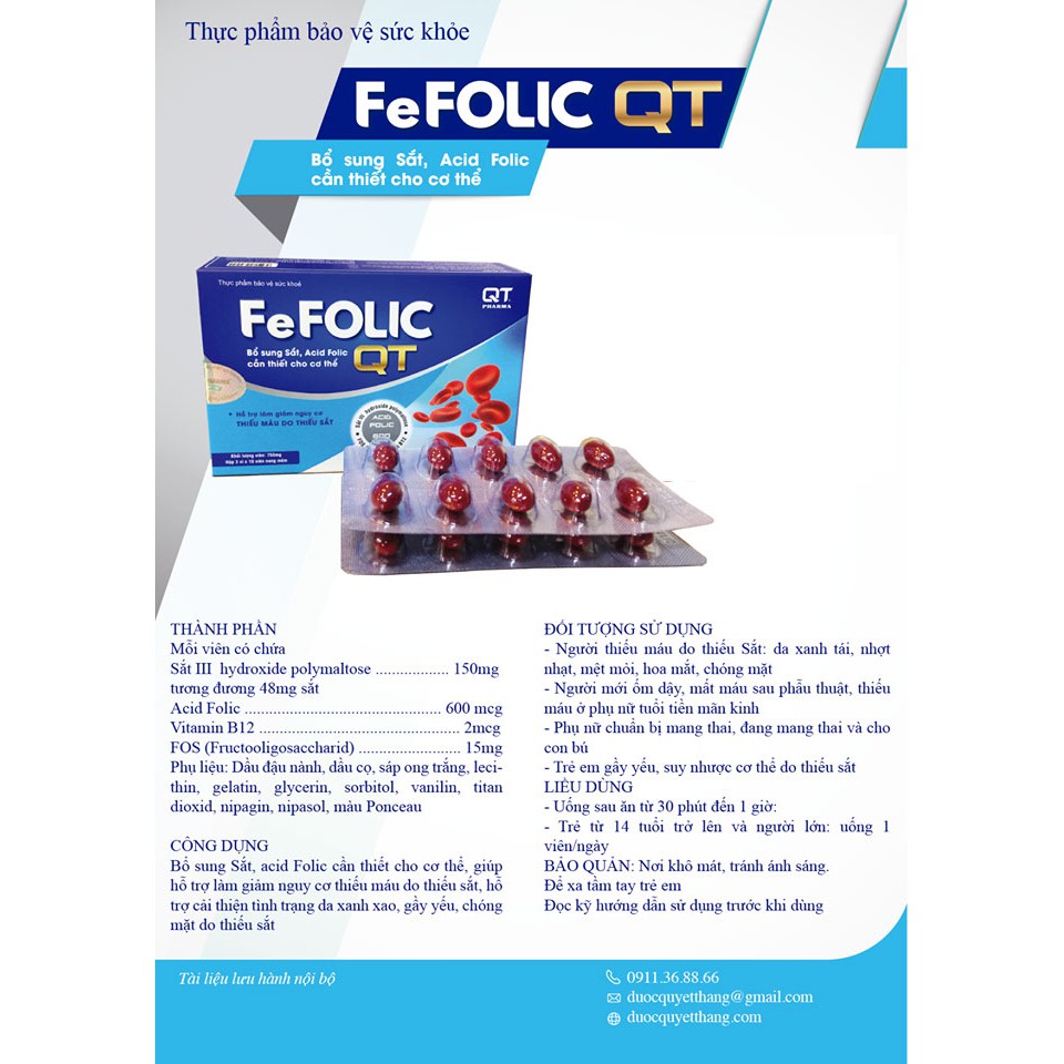 Thực phẩm bảo vệ sức khỏe Fe Folic QT