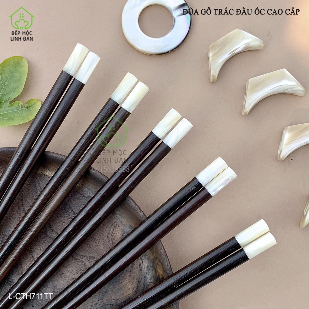 Đũa Gỗ Trắc Cẩn Ốc Biển Cao Cấp HAHANCO_Bộ 05 đôi tròn