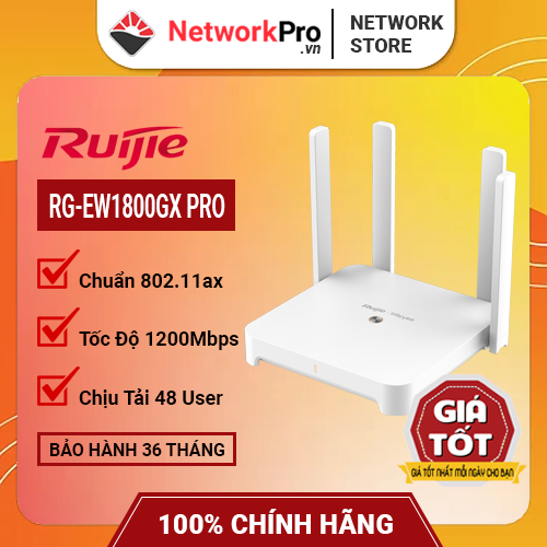 Router WiFi 6 Ruijie RG-EW1800GX PRO Hàng Chính Hãng – Băng Tần Kép, Tốc Độ 1200Mbps, Chịu Tải 48 User