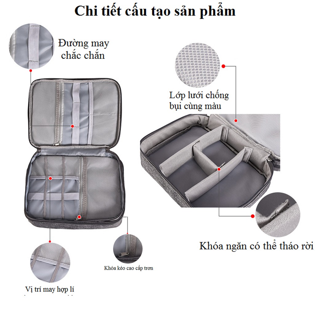 Túi Đựng Phụ Kiện Công Nghệ Nhiều Ngăn  KUNBE Chống Sốc, Chống Thấm Nước, Túi Để Mỹ Phẩm, Đồ Trang Điểm Đa Năng Mang Đi Du Lịch Tiện Lợi