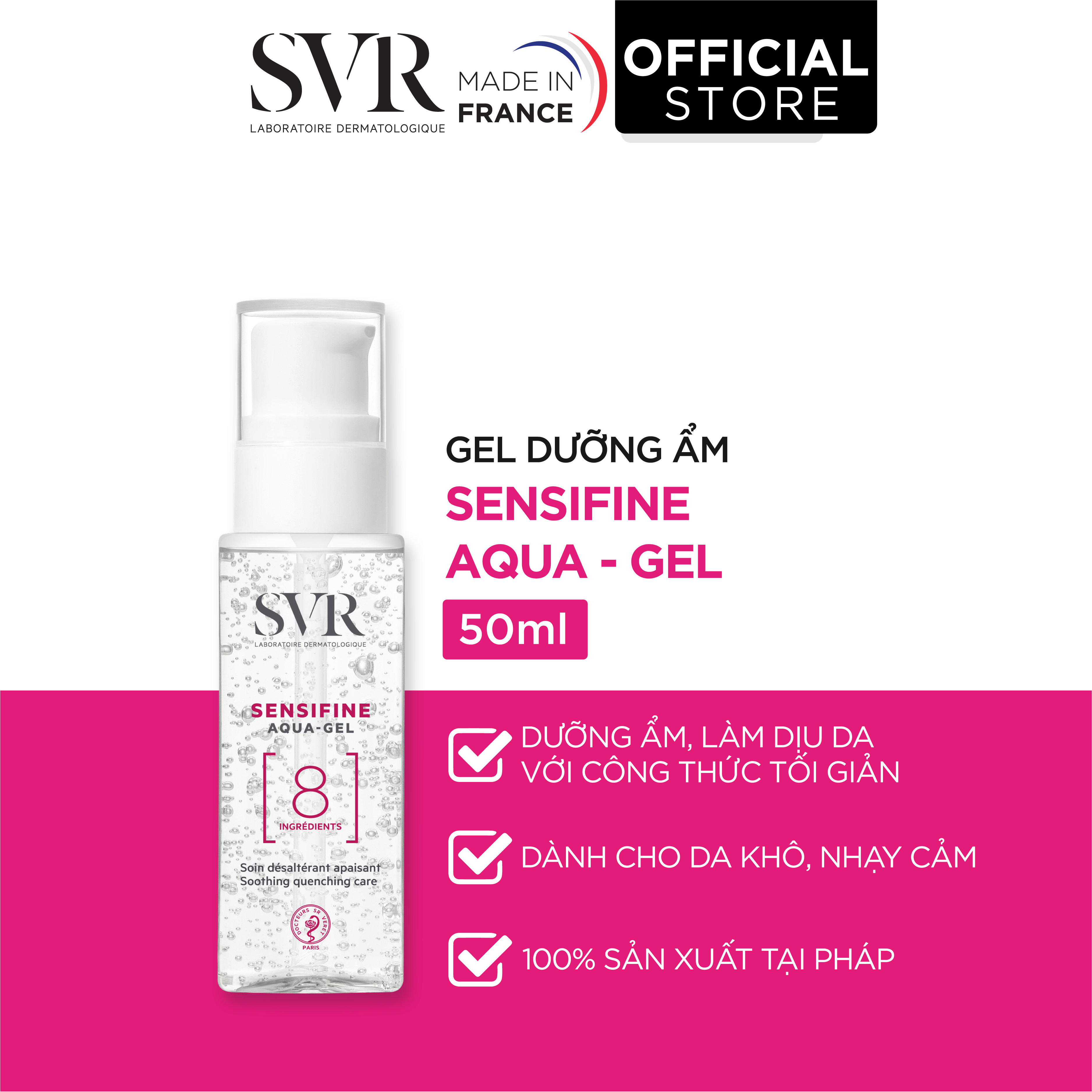 Gel dưỡng ẩm, làm dịu dành cho da nhạy cảm với công thức siêu tối giản SVR SENSIFINE Aqua - Gel 40ml