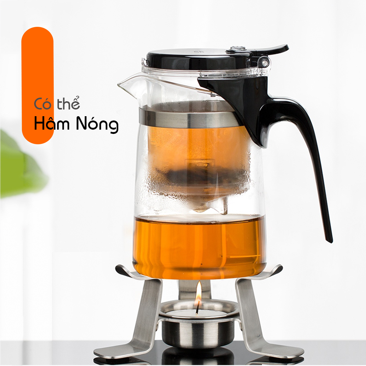 Bình Lọc Trà Thủy Tinh Lõi PC 500ml SAG08  - Ấm trà thủy tinh chịu nhiệt với lõi lọc có van khóa