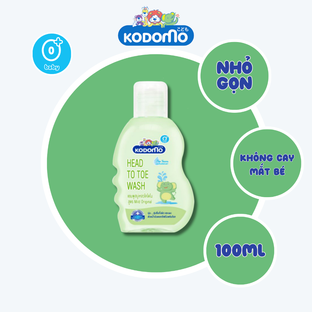 Dầu tắm &amp; gội Kodomo Original 400ml - Cho bé từ 0+ Không có cồn, Không chất tạo mùi, không gây dị ứng, Không cay mắt