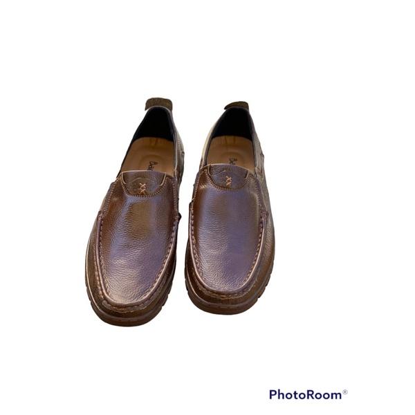 Giầy lười nam da bò mềm màu nâu Tomshoes, cam kết da thật 100%