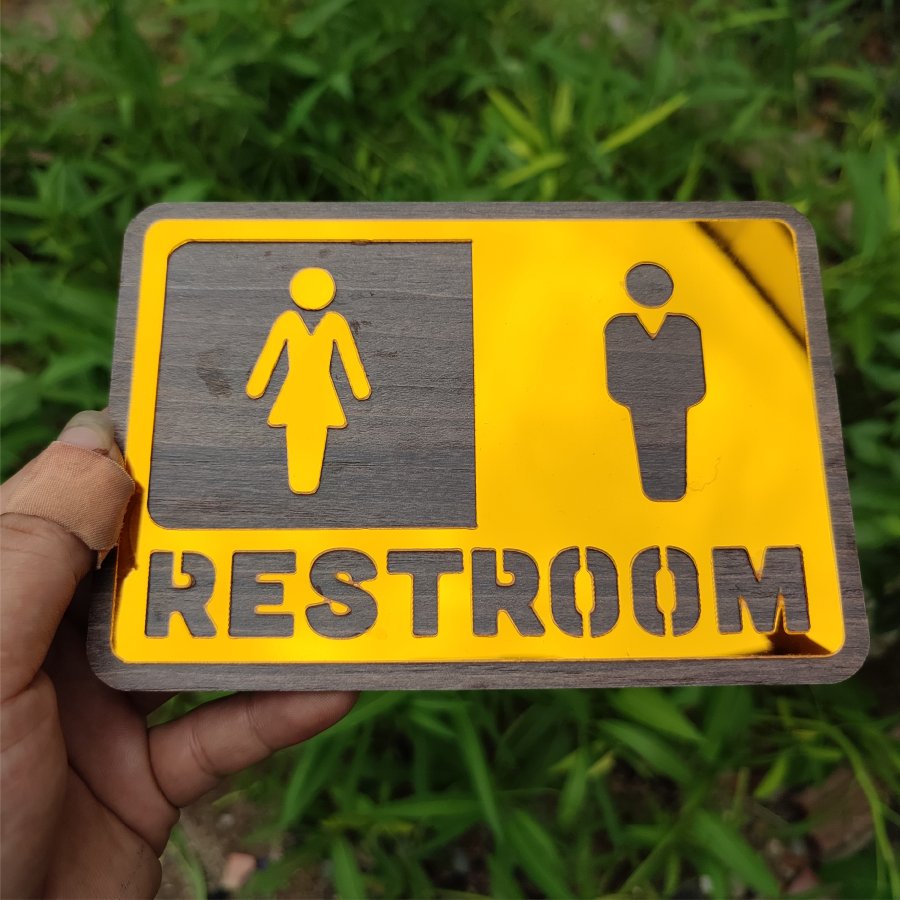 Bảng Restroom Gắn Phòng Vệ Sinh Tráng Gương Vàng - Sang Trọng, Hiện Đại