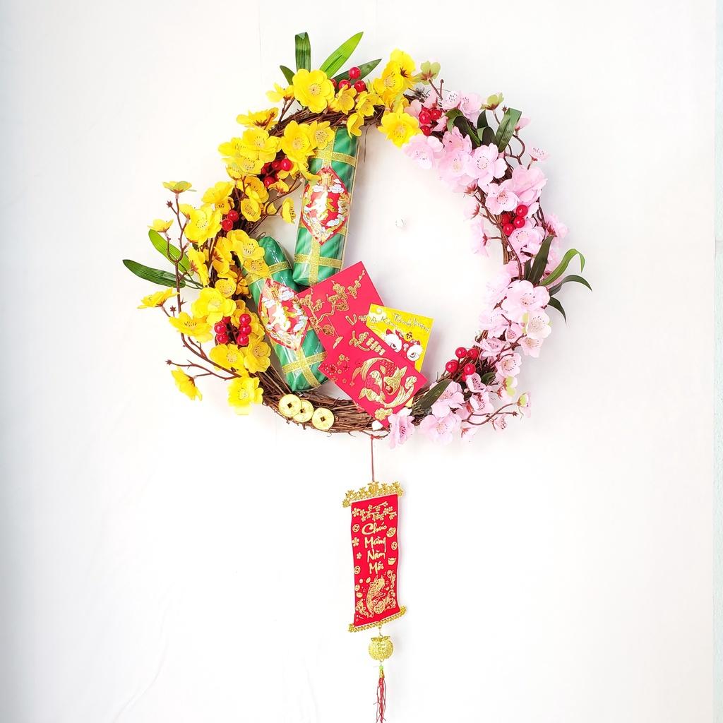 Vòng hoa mai đào trang trí tết mẫu H20 đường kính 40cm