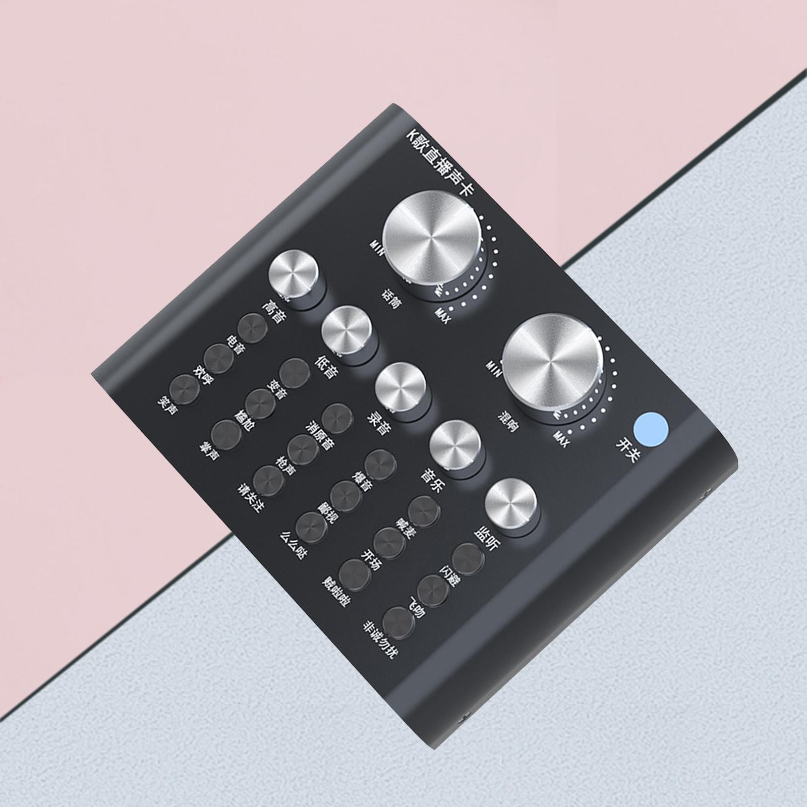 V8 External Sound Card, Universal Portable Sound Card with Volume Control for Live Streaming, 12 Types of Electro Acoustic