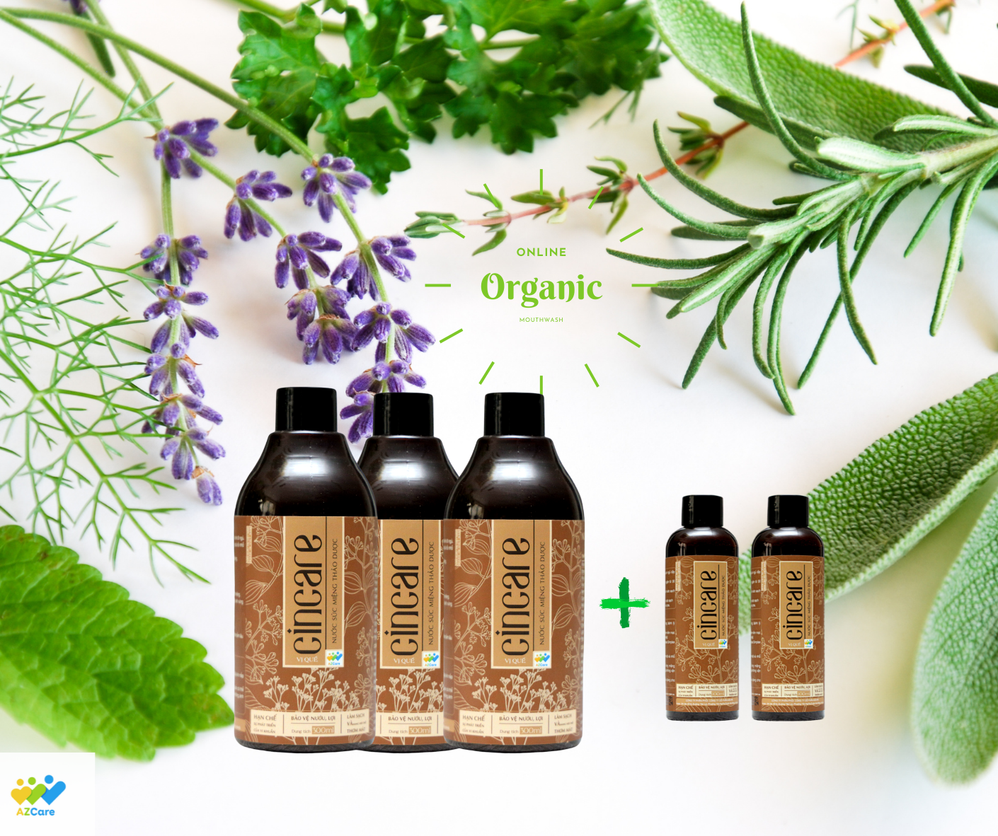 Combo 3 chai 300ml + 2 chai 100ml Nước súc miệng Thảo dược Cincare: Kháng khuẩn, khử mùi, răng nướu sạch khoẻ, ngừa nhiệt miệng, viêm nướu