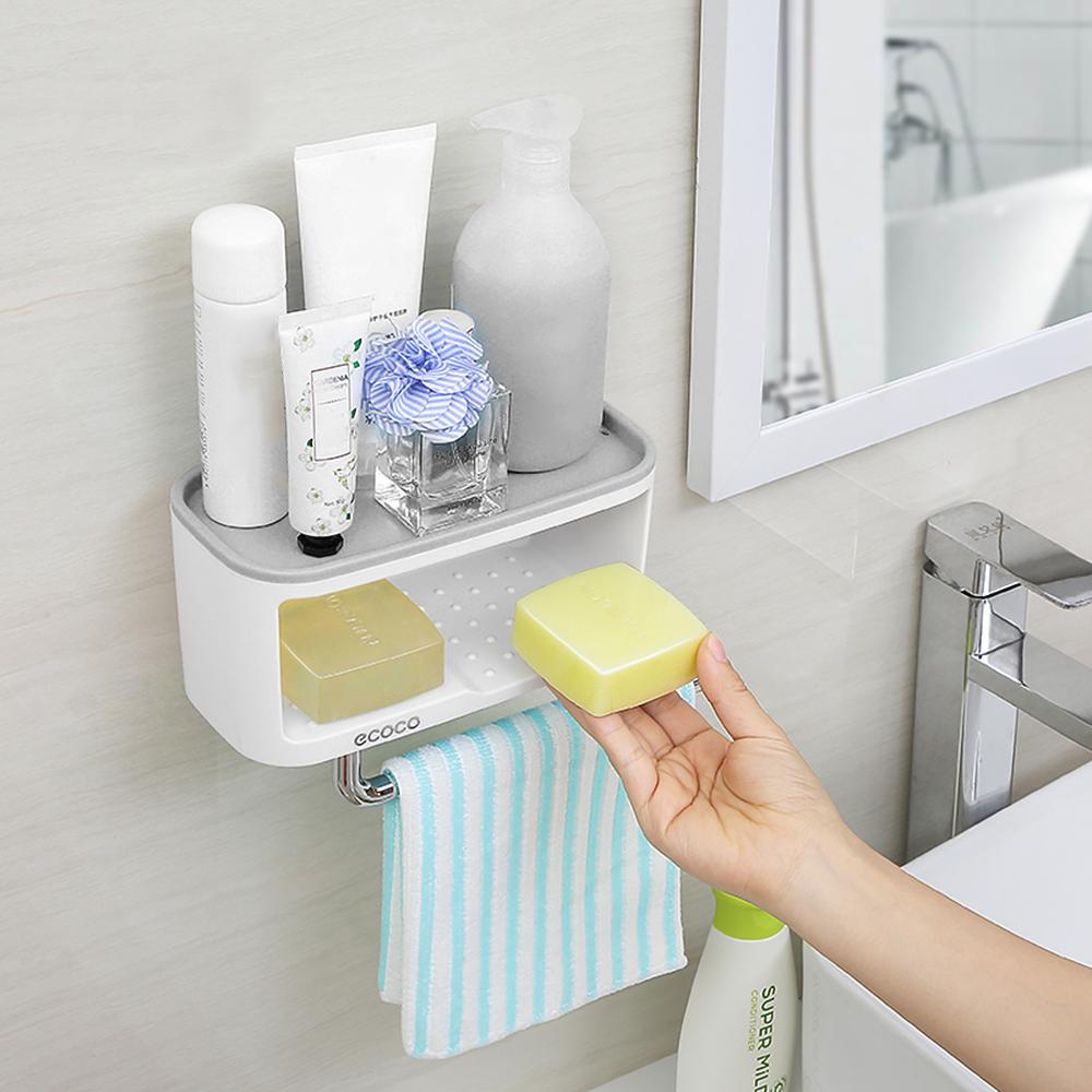 Hộp đựng đồ trong phòng tắm treo tường thiết kế kèm thanh treo khăn ecoco