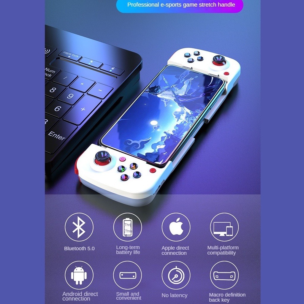 Tay Cầm Chơi Game Không Dây Bluetooth 5.0 Cho Điện Thoại Android, Ios, PC, Ipad Đa Nền Tảng Có Led Phím Chức Năng Đầy Đủ - Hàng Chính Hãng