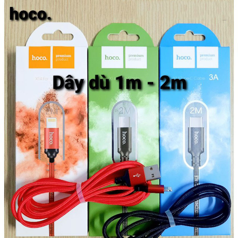 Cáp Sạc Iphone hoco x14 Sạc Nhanh 2A - Dây Sạc Bọc dù chống đứt, chống rối tiện lợi cho mọi dòng máy - Dành cho IOS - Hàng Nhập Khẩu