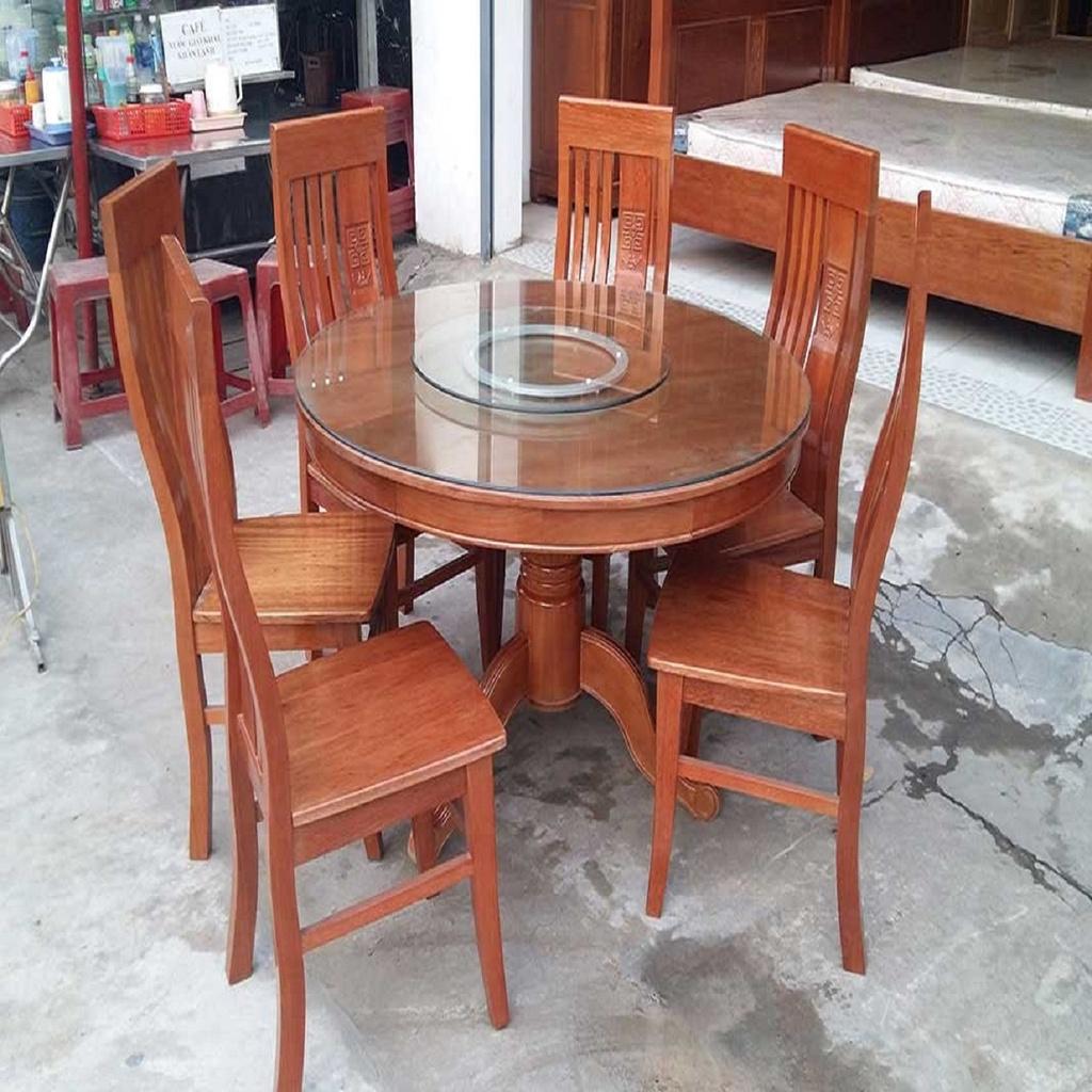 Bộ Bàn Ăn Tròn Gỗ Sồi Nga Phun Màu Xoan