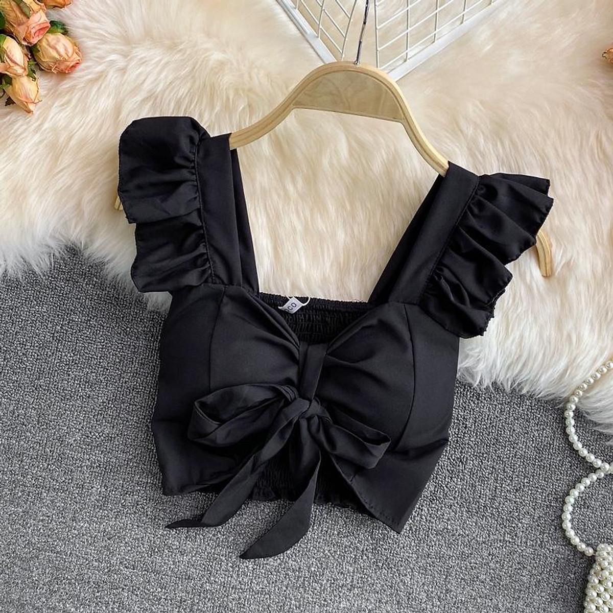 Áo hai dây nữ croptop buộc nơ ngực dáng ôm kiểu cánh tiên ống 2 dây bản lớn alohaboutique