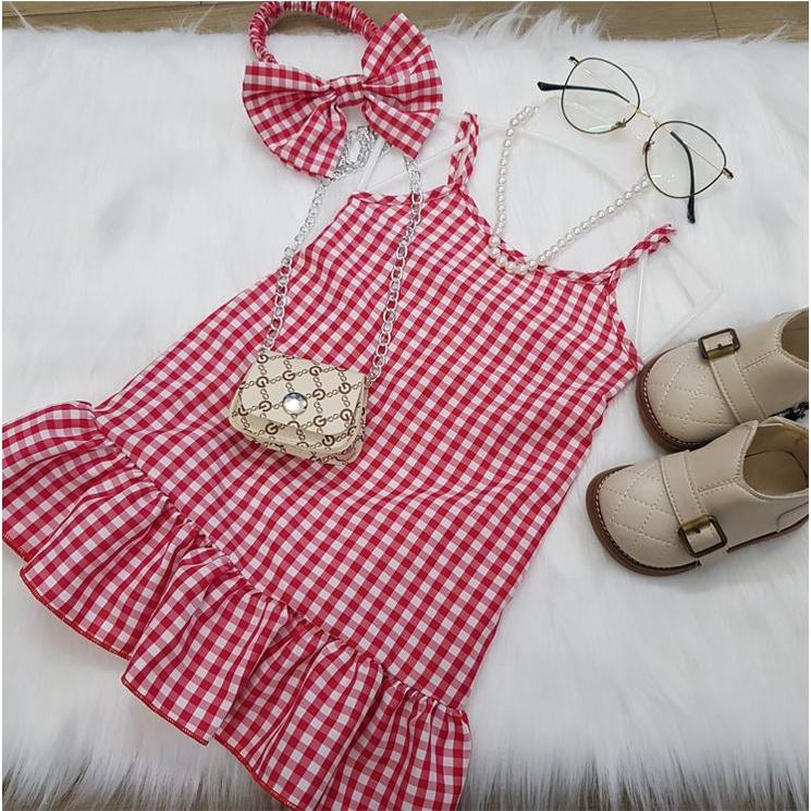 Váy bé gái,đầm bé gái 2 dây sọc caro chất liệu lụa cao cấp SIÊU DỄ THƯƠNG 8-22kg Angel Baby Thời Trang Thiết Kế